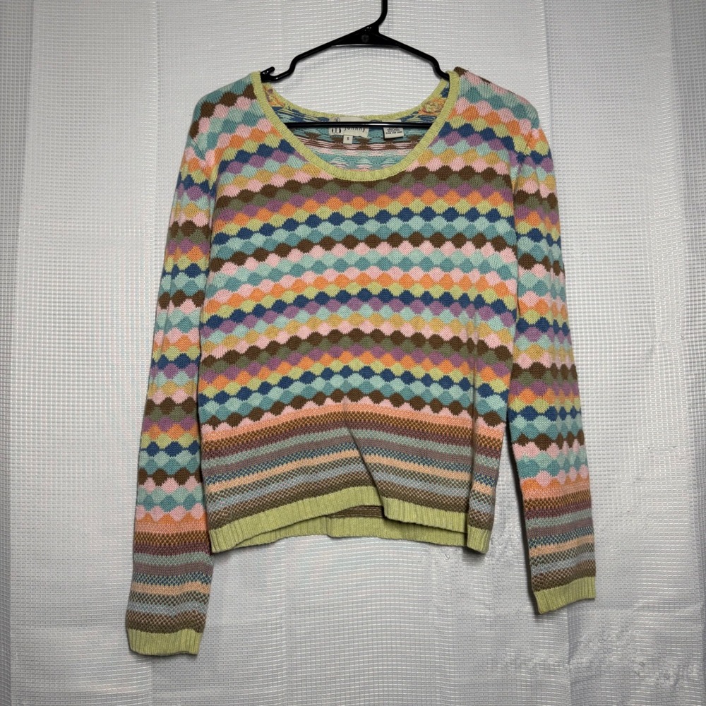 Cousin‎ Johnny Sweater 100% Cotton Geometric Rainbow Knit Retro Boho S